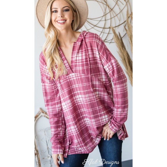 ❤️LAST 1! V Neck Soft Check Print Relaxed Fit Hoodie! - Picture 3 of 8